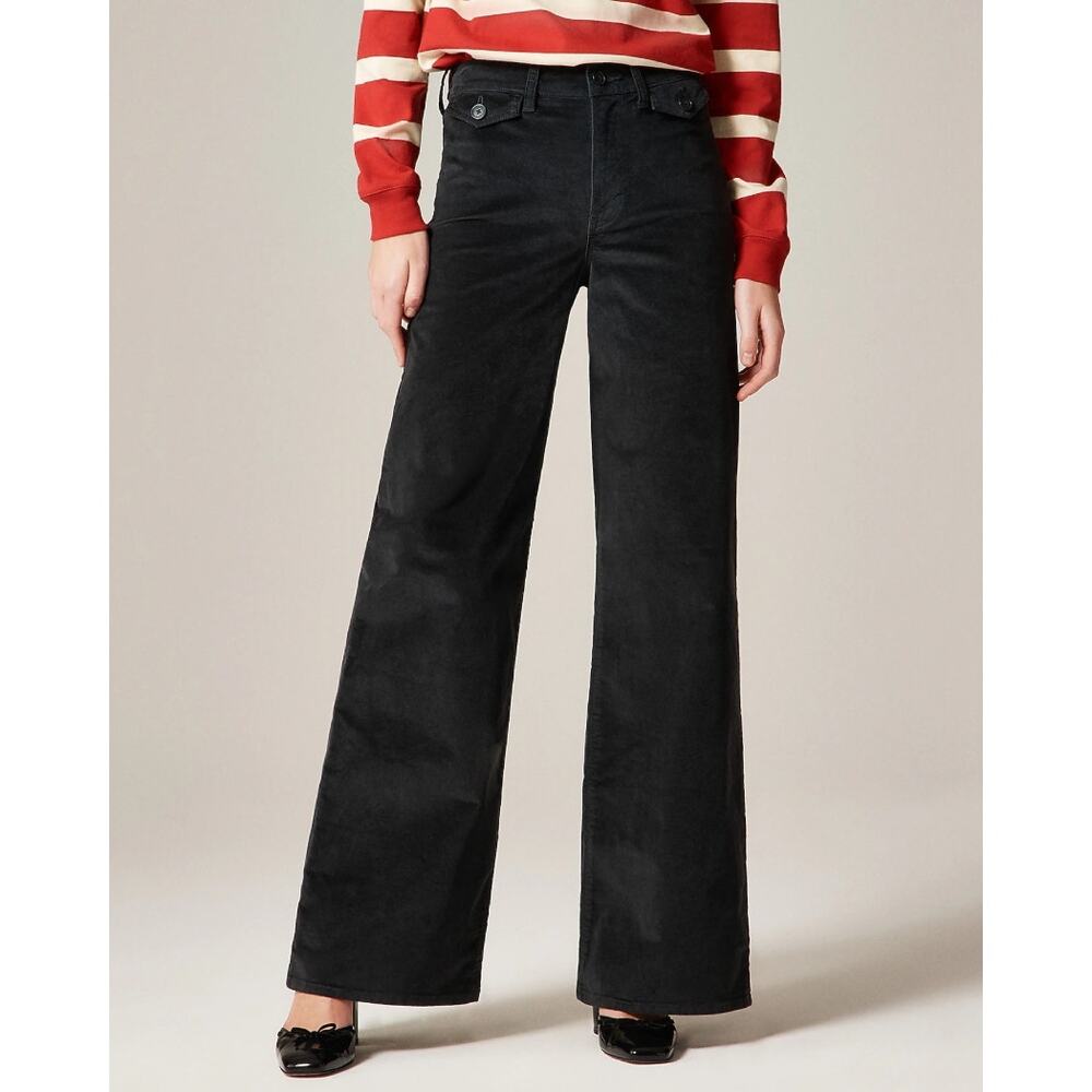 NWT J. Crew Wide Leg Trouser Pants Black Washed Velvet Soft Luxe Sz 26P Petite